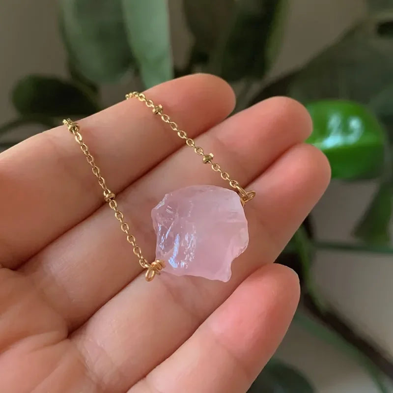 Healing Stone Raw Rock Mineral/Crystal Necklace (18 kt Gold Plated)