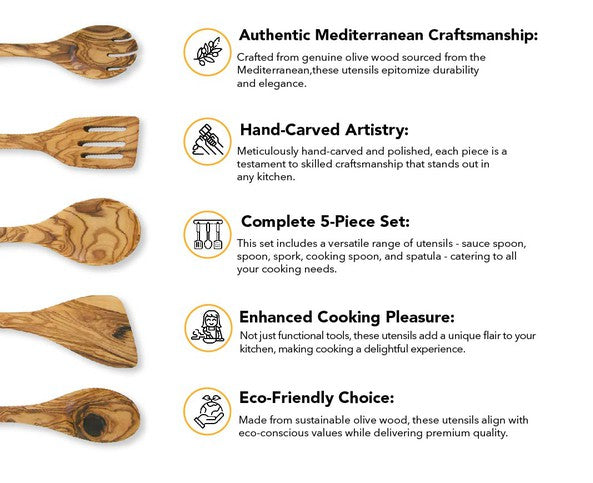 Olive Wood Kitchen Servers Set (5 pieces)