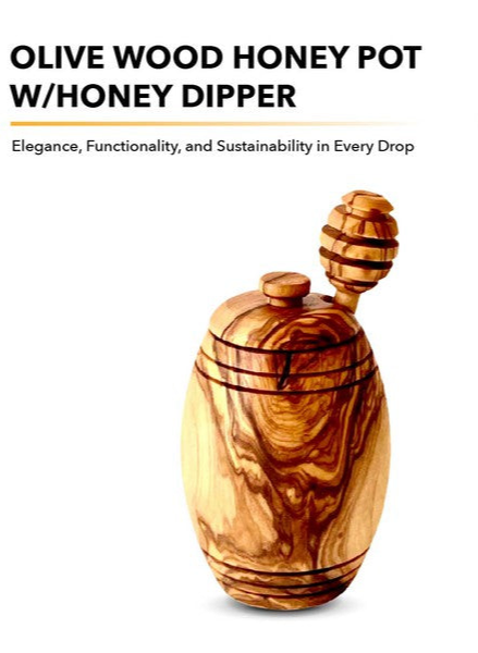 Olive Wood Honey Pot with Honey Dipper