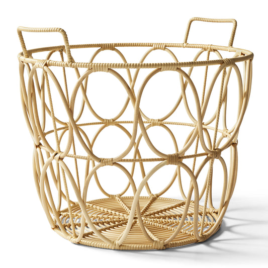 Large Poly Rattan Open Weave Storage Basket with Handles