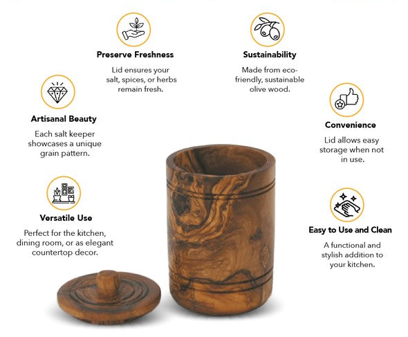 Olive Wood Salt Jar with Lid
