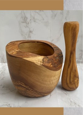 Olive Wood Mortar & Pestle. (6 inch)