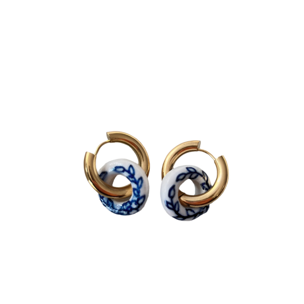 Blue & White Gold Plated Dangle Earrings