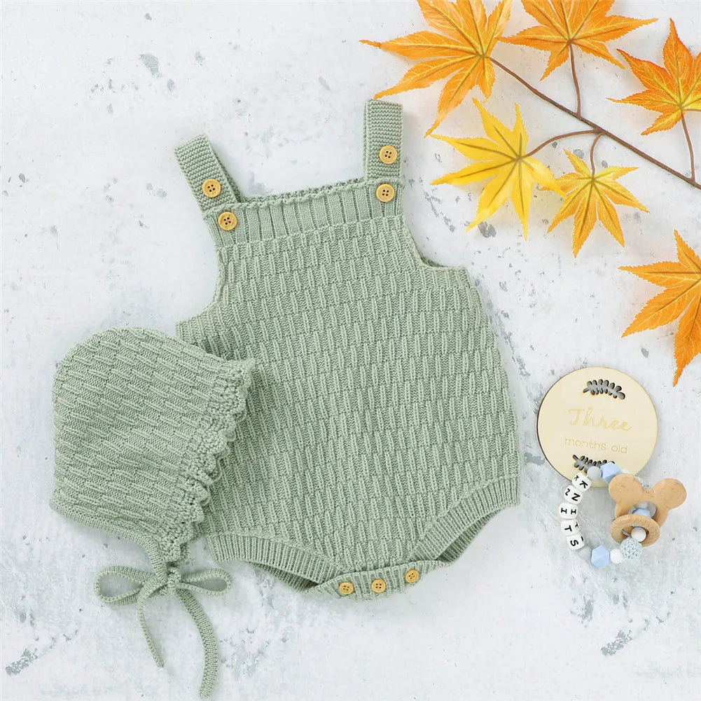 Hand Knitted Romper Clothes Set Onesie with  Hats