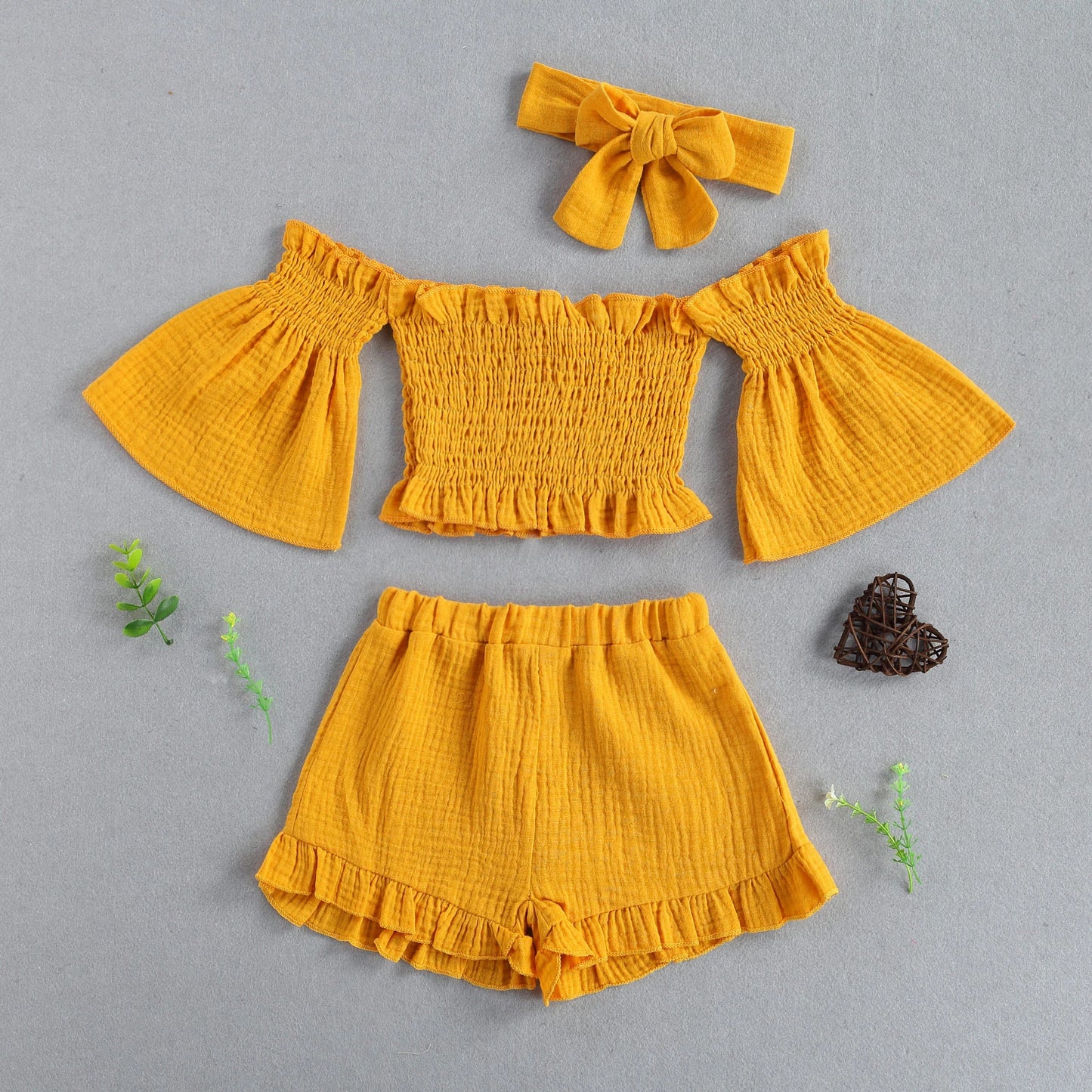 Girls Summer Three Piece Set (Top, Shorts & Headband)