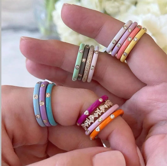 Gold-plated Enamel & Zircon Rings