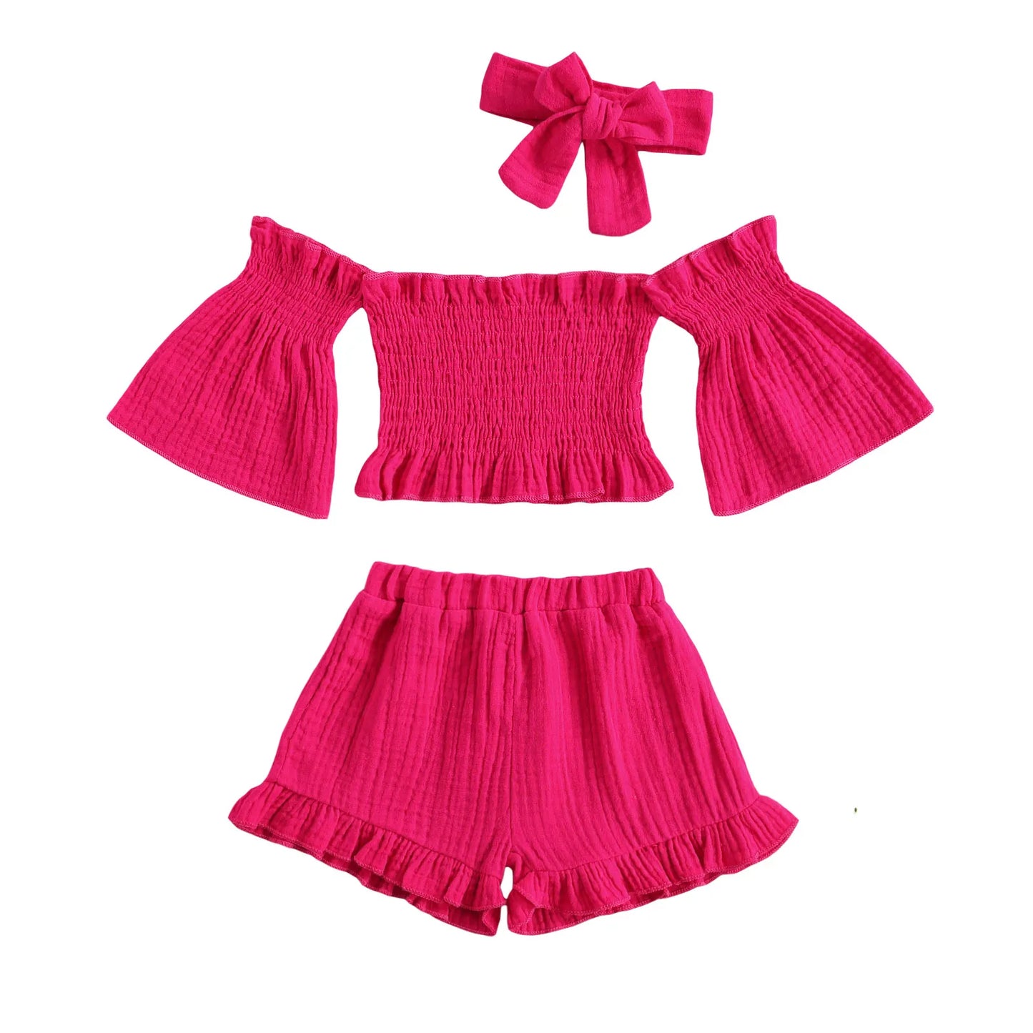 Girls Summer Three Piece Set (Top, Shorts & Headband)
