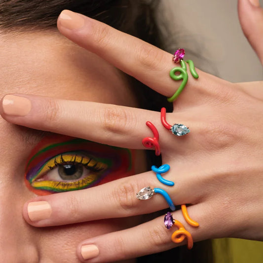 Single Stone Colorful Enamel Band The Wire Women Finger Ring Open Adjusted Size