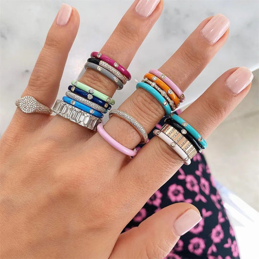 Gold-plated Enamel & Zircon Rings