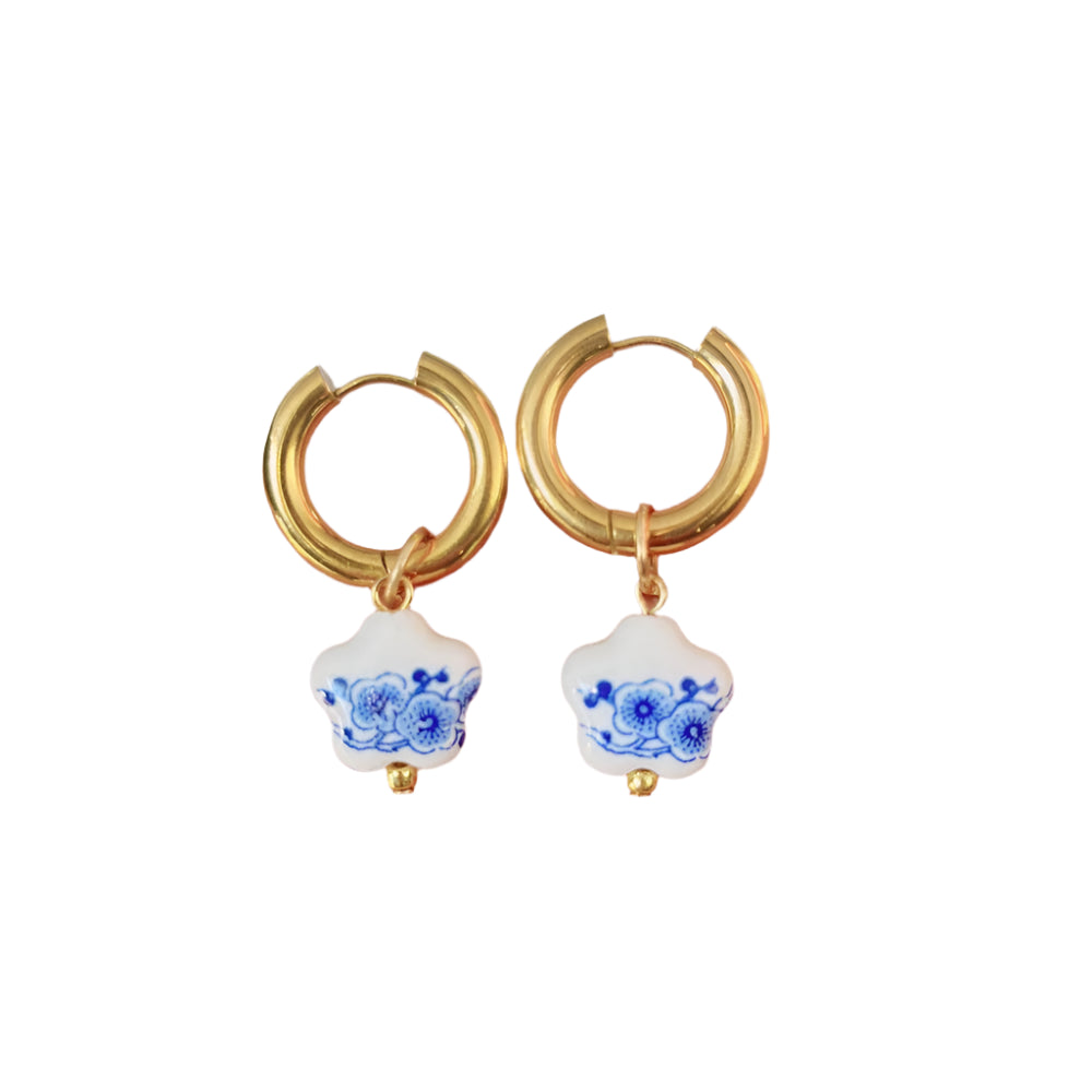 Blue & White Gold Plated Dangle Earrings