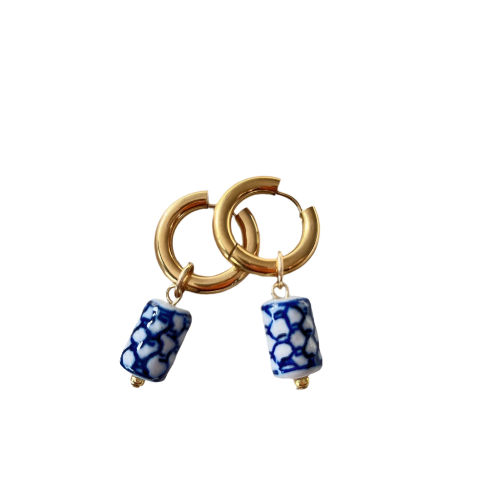 Blue & White Gold Plated Dangle Earrings