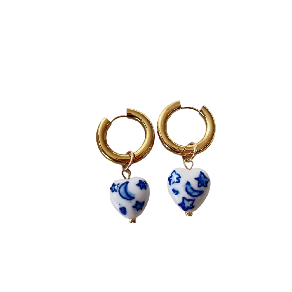 Blue & White Gold Plated Dangle Earrings
