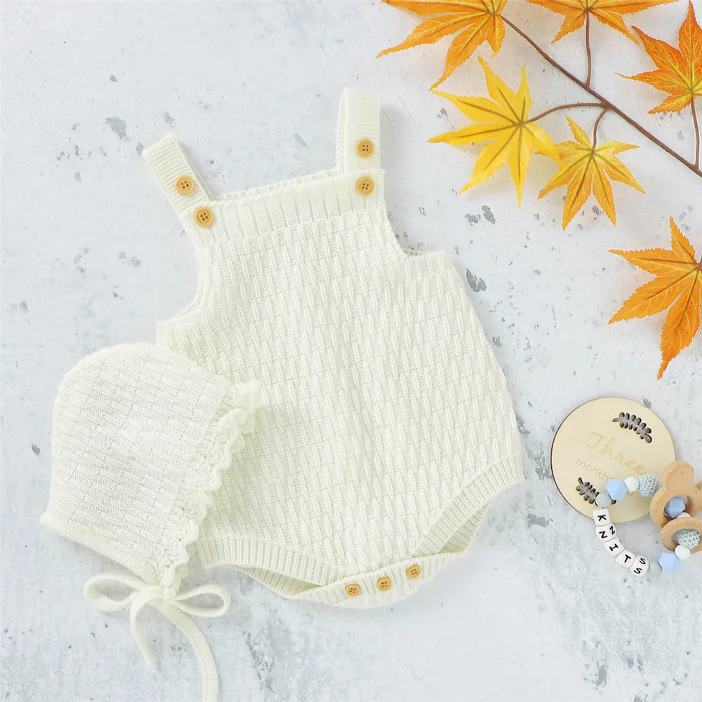 Hand Knitted Romper Clothes Set Onesie with  Hats