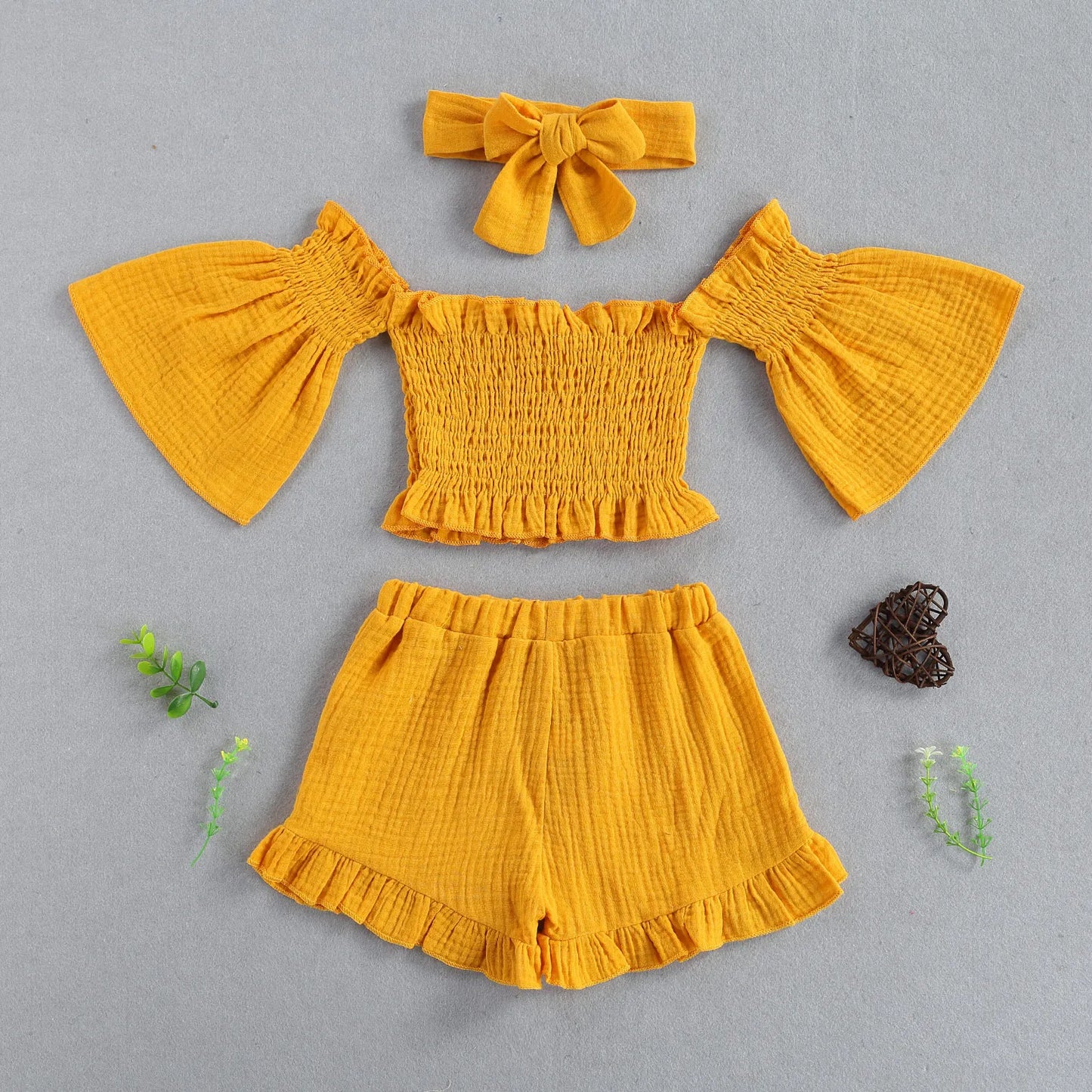 Girls Summer Three Piece Set (Top, Shorts & Headband)
