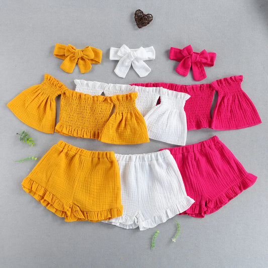 Girls Summer Three Piece Set (Top, Shorts & Headband)