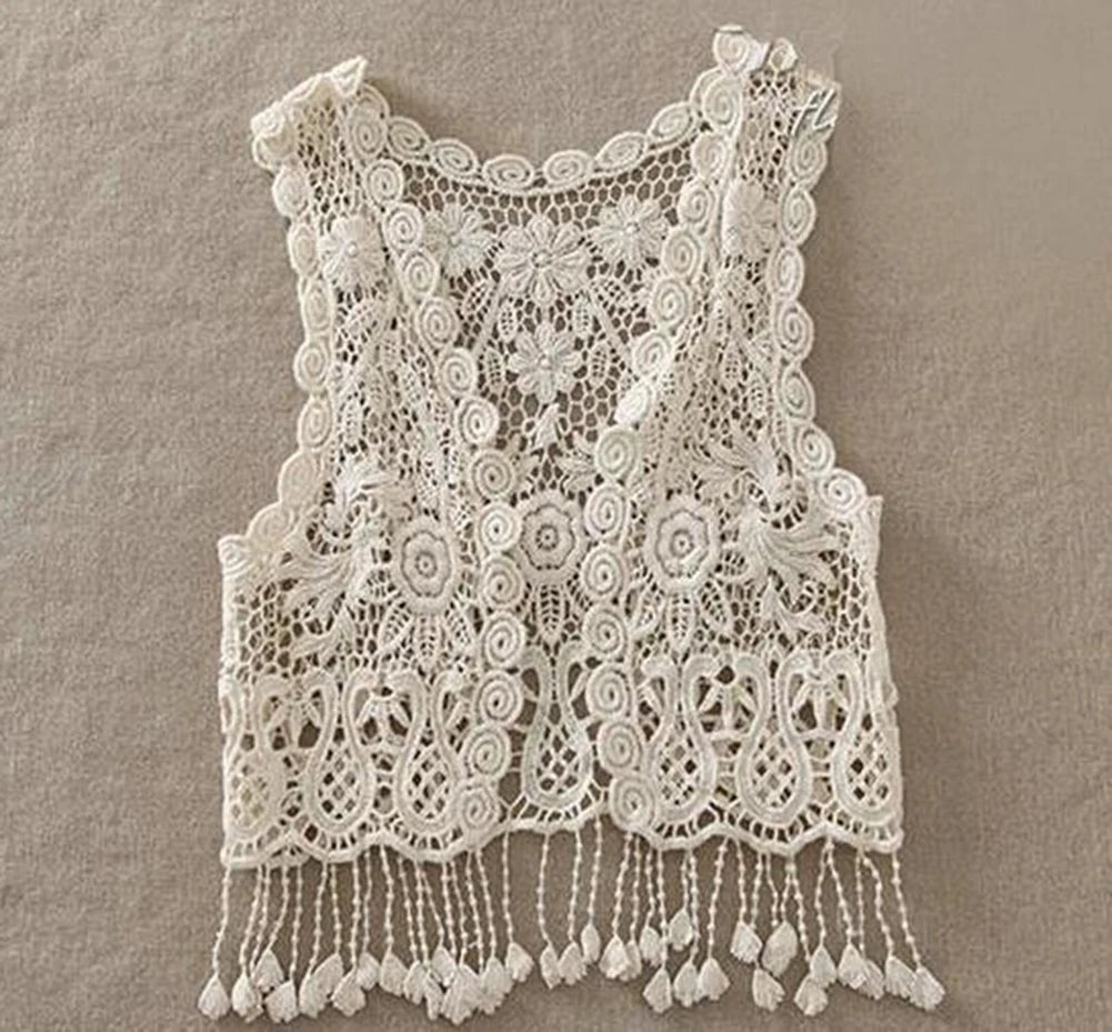 Girls Crochet & Lace Vest with Tassels