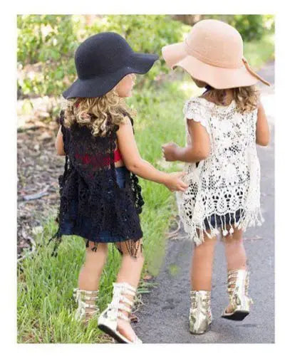 Girls Crochet & Lace Vest with Tassels