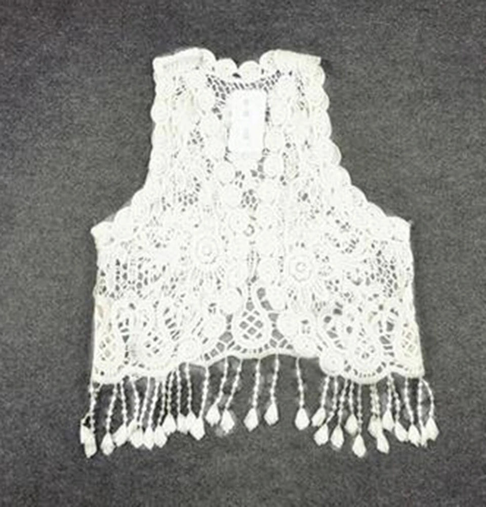 Girls Crochet & Lace Vest with Tassels