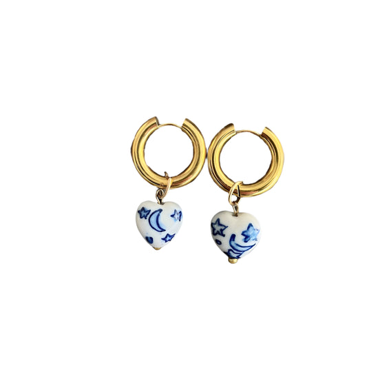 Blue & White Gold Plated Dangle Earrings