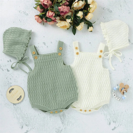 Hand Knitted Romper Clothes Set Onesie with  Hats