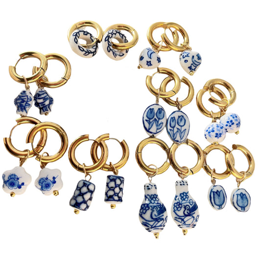 Blue & White Gold Plated Dangle Earrings