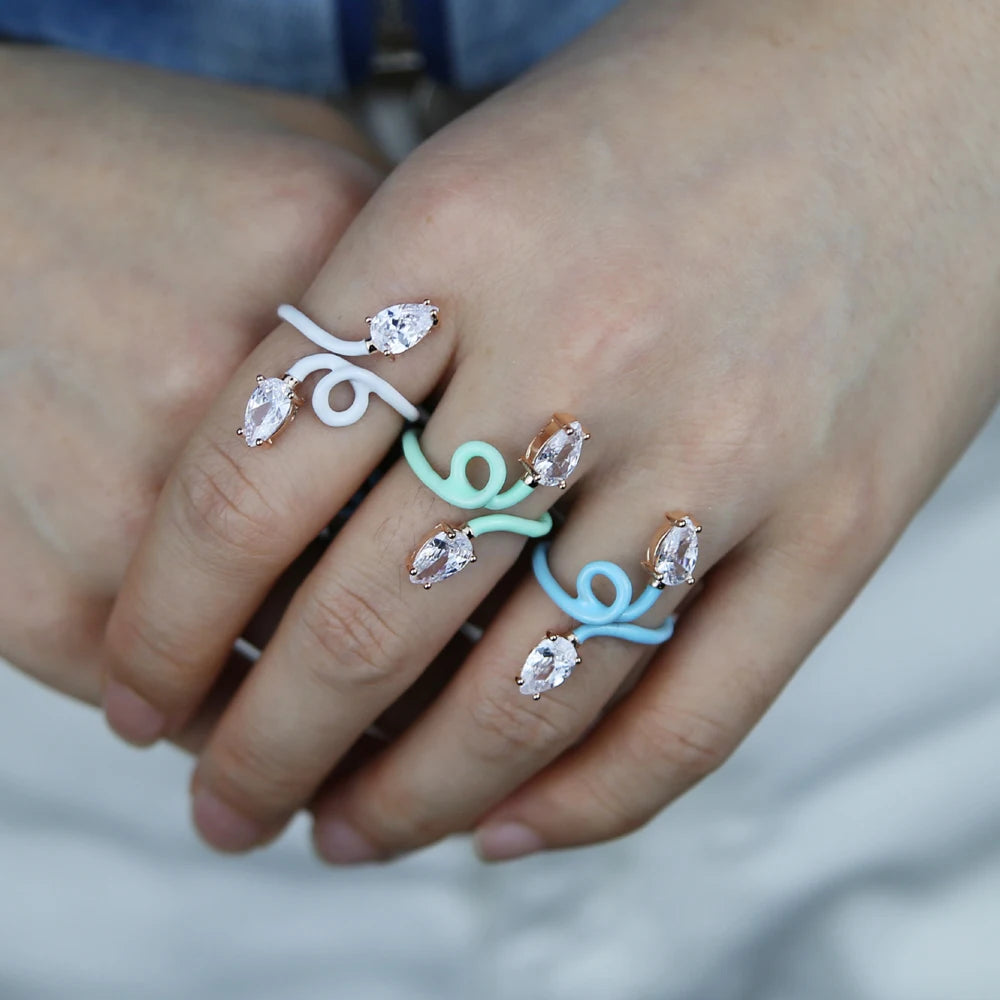 Tear Drop Cubic Zirconia & Enamel Ring