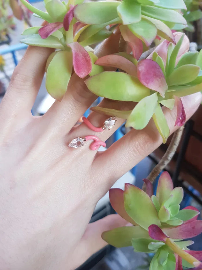 Tear Drop Cubic Zirconia & Enamel Ring