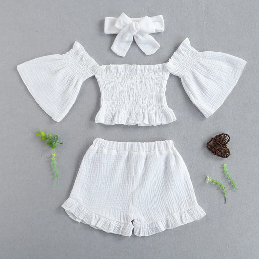 Girls Summer Three Piece Set (Top, Shorts & Headband)