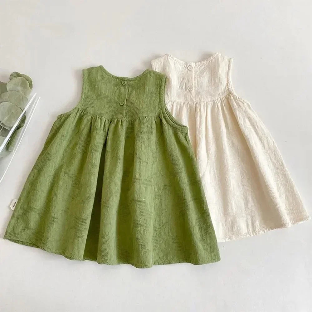 Girls Textured Cotton Sleeveless Dress