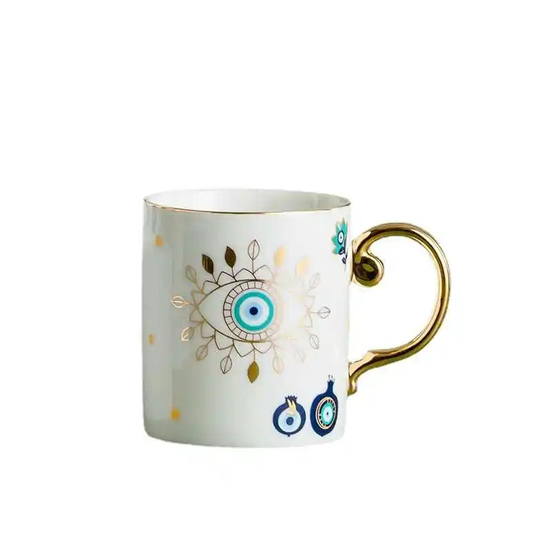 Ceramic Coffee Mug with Evil Eye Design (16 oz)