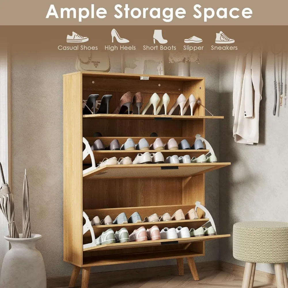 Boho Rattan & Wood Shoe Cabinet