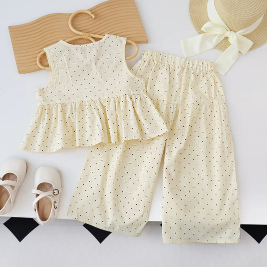 Polka Dot Top & Wide Leg Pants Set