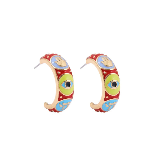 Enamel Evil Eye Hoop Earrings