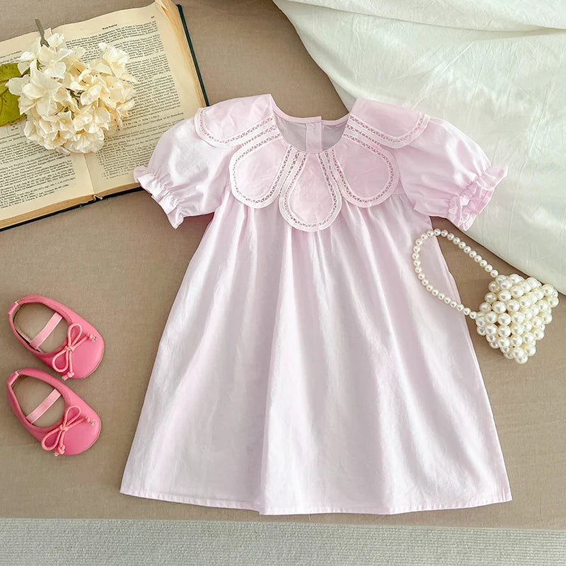Girls Pink Petal Collar Party Dress
