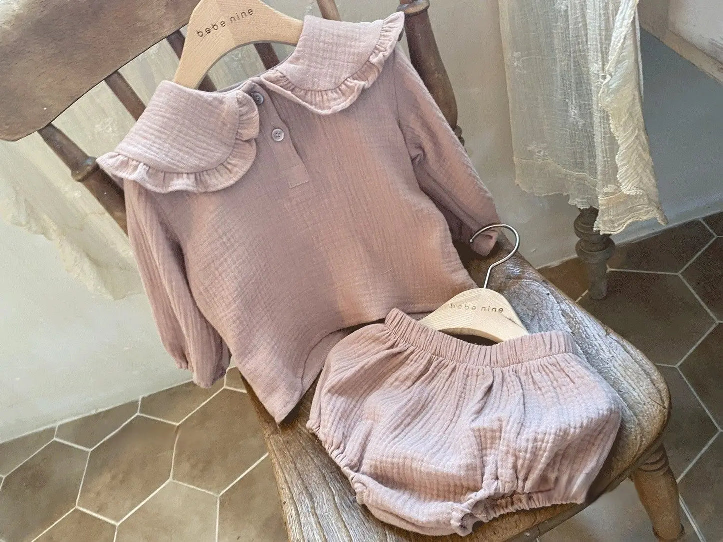 Baby Girl & Boy Muslin Organic Cotton Long Sleeve Top + Shorts Set