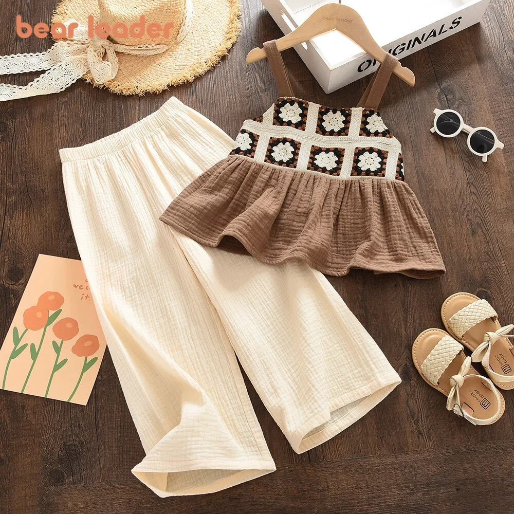 Girls 2-piece Muslin Pants & Crocheted Tank Set
