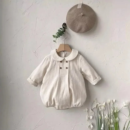 Newborn/Toddler Linen Romper with Peter Pan Collar