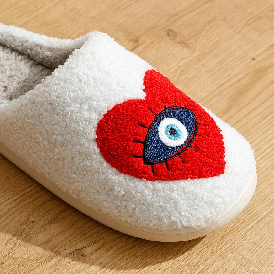 Embroidered Evil Eye Heart Slippers (Yellow or Red)