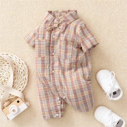 Baby Boy Plaid Onesie with bow tie