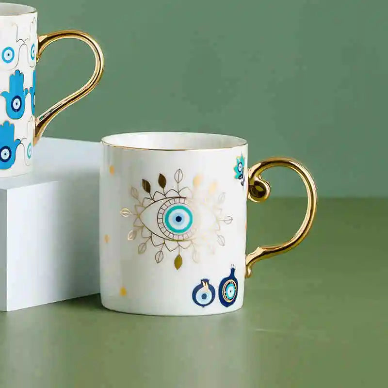 Ceramic Coffee Mug with Evil Eye Design (16 oz)