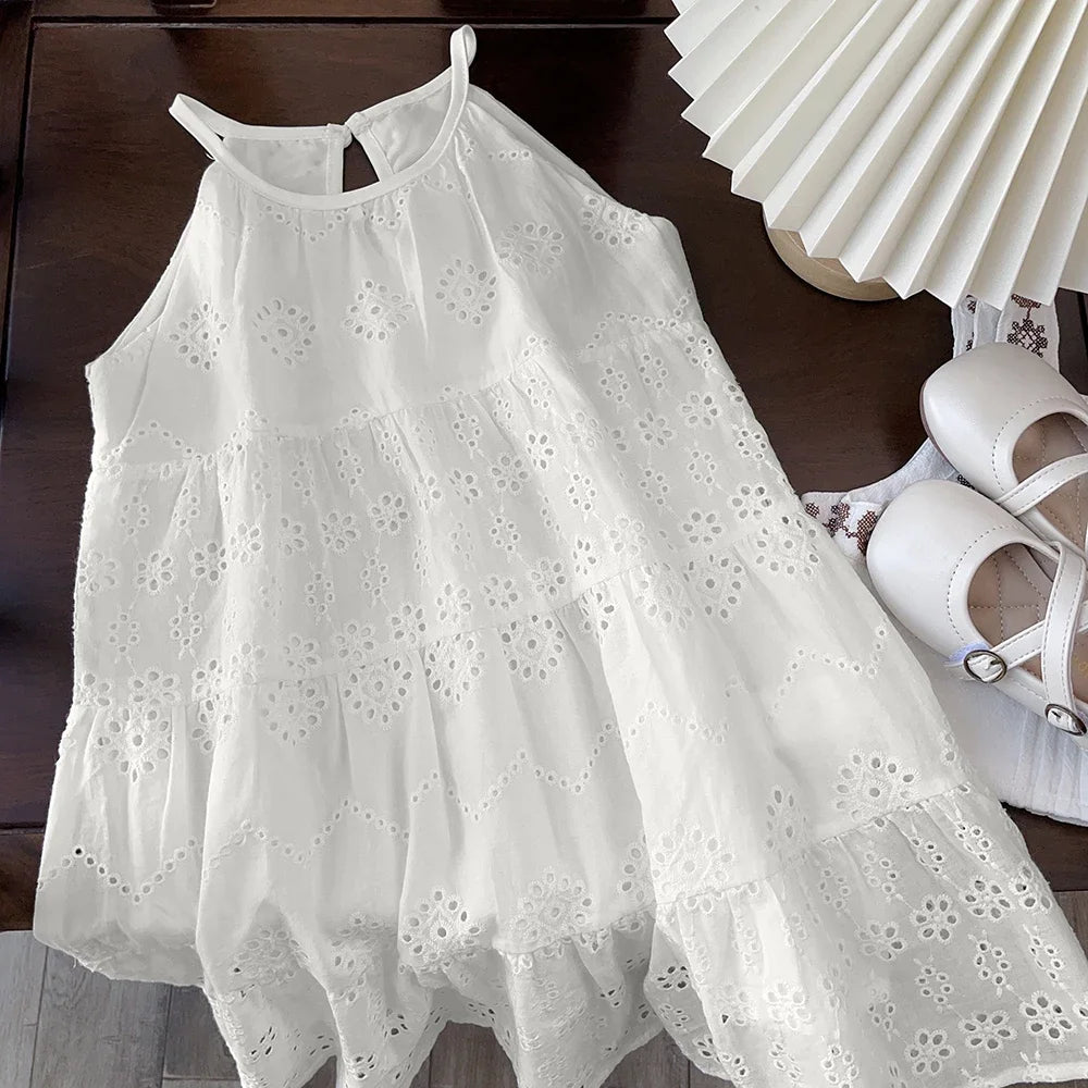 Girl's White Eyelet Dress (2 style options)