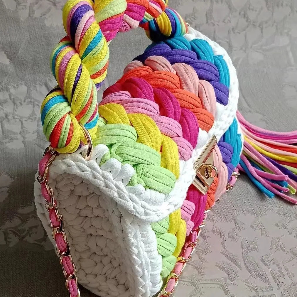 Woven Fabric Strip Shoulder Bag