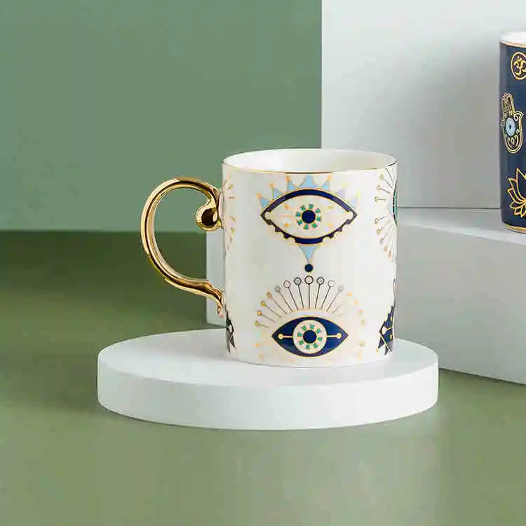 Ceramic Coffee Mug with Evil Eye Design (16 oz)