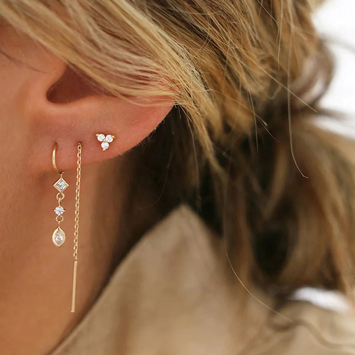 Gold-plated Chain & Stud Earrings (various styles)