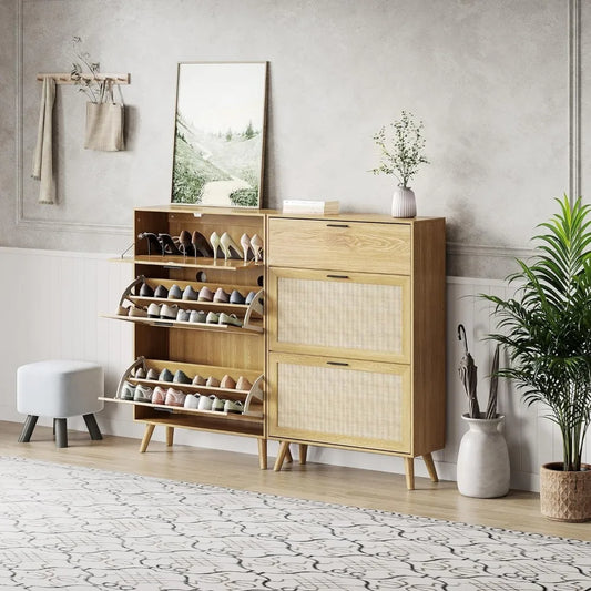 Boho Rattan & Wood Shoe Cabinet