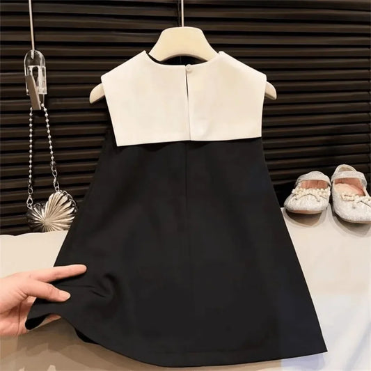 Girls Sleeveless Dress with Large Collar