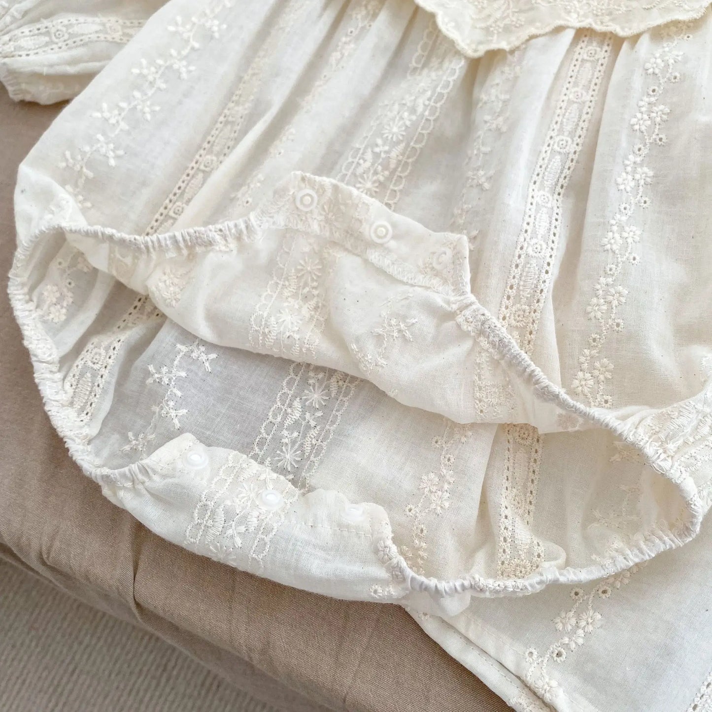 Baby Girl's Cream Embroidered Dress or Romper