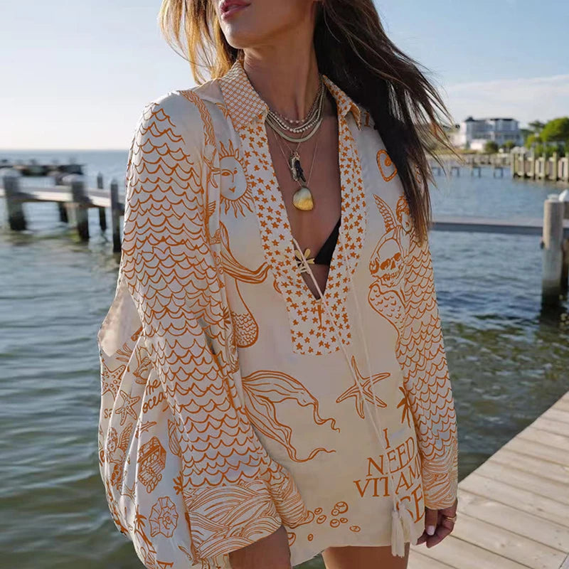 Vitamin Sea V-Neck Long Sleeve Shirt & Shorts Set