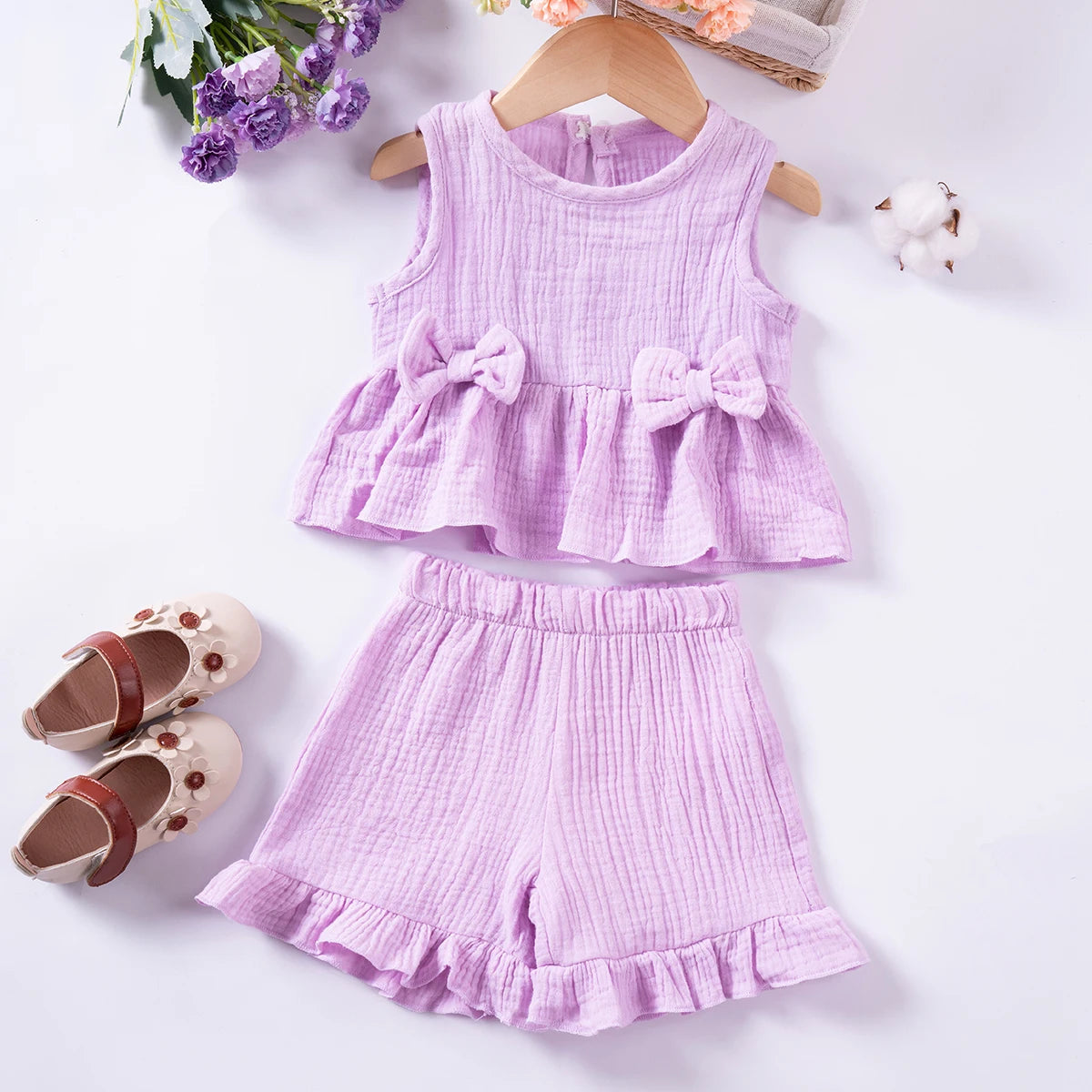 Toddler Girls Muslin Cotton Sleeveless Top & Shorts Set