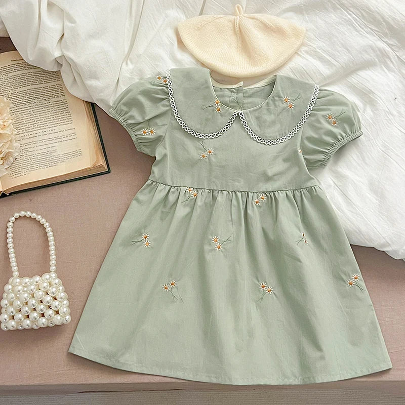 Girls Summer Dress (Embroidered Daisy or Sage)